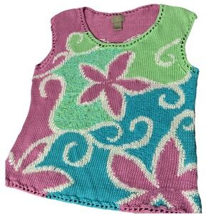 Sigrid Olsen Sport Sleeveless Knitted Top Linen/Cotton Women's M Tropical